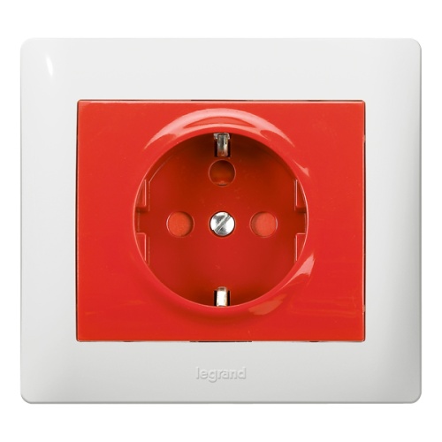 Розетка - Galea Life - немецкий стандарт - 2К+3 - с механической блокировкой - White лицевая панель - красный | код 771029 |  Legrand